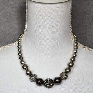 Chico's Necklace Silver Spheres Rhinestones 18" Princess‎ Length Adjustable
